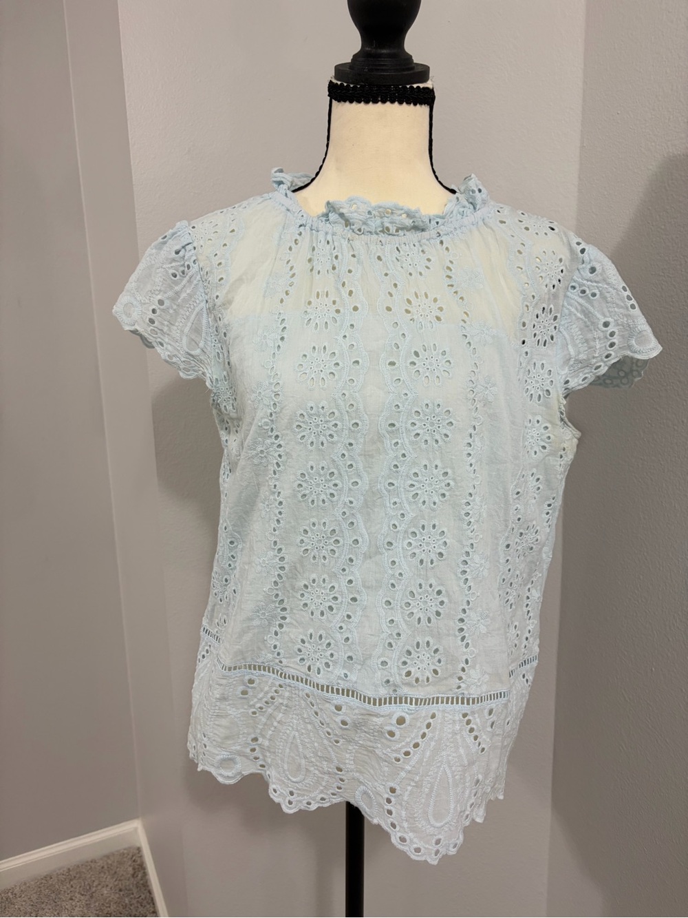 Light Blue Eyelet Lace Women's Top